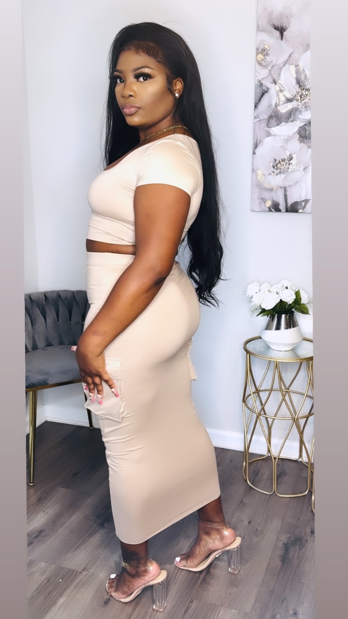 Precious Cargo Skirt Set - Nude