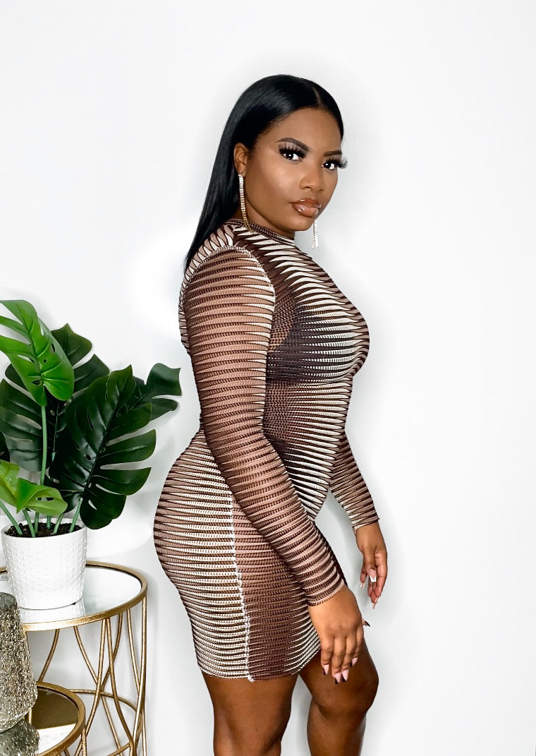 Koffee N Kream -Long Sleeve Multicolored dress